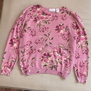 Alfred Dunner Pink Floral Crew Neck Sweater